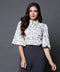 Puffed sleeve Button White Printed Blouse